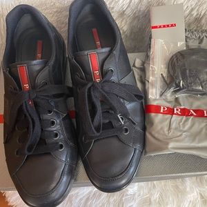 Prada Nylon Leather Sneaker Dark Blue